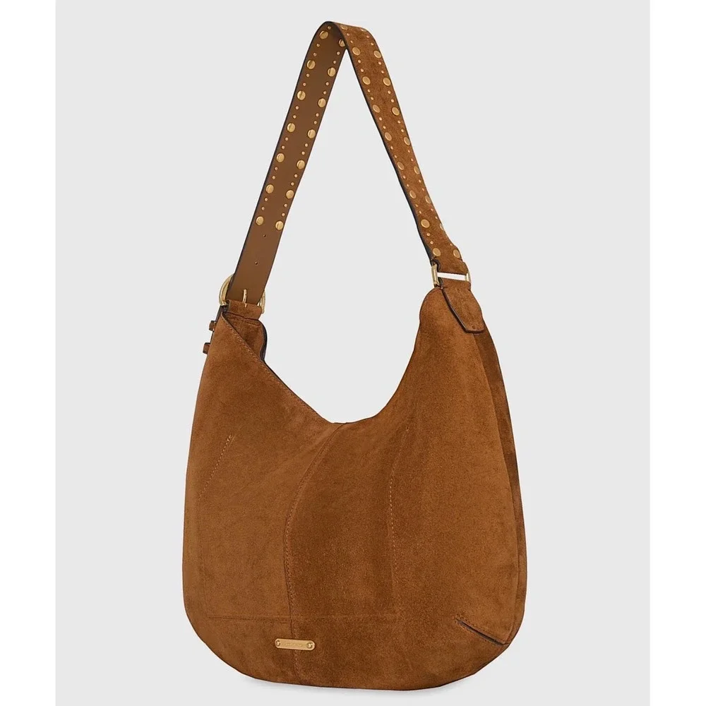 Rebecca Minkoff‎ Suede Leather Hobo Bag in Cinnamon Studded Shoulder Strap